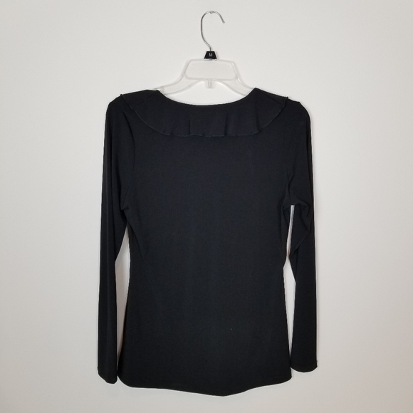 Veronica M vintage stretch black top with v-neck collar ruffle whimsigoth edgy M - Picture 4 of 10
